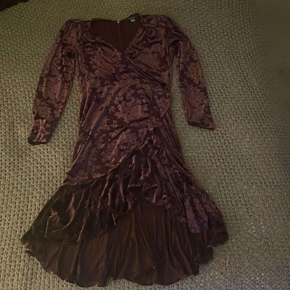 Tommy Hilfiger purple velvet Devore dress with frilled hem